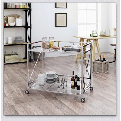 Versatile and Stylish Two-Tier Bar Cart with Tempered Glass and Durable Metal Frame, Perfect for Hosting and Entertaining | Wayfair North America