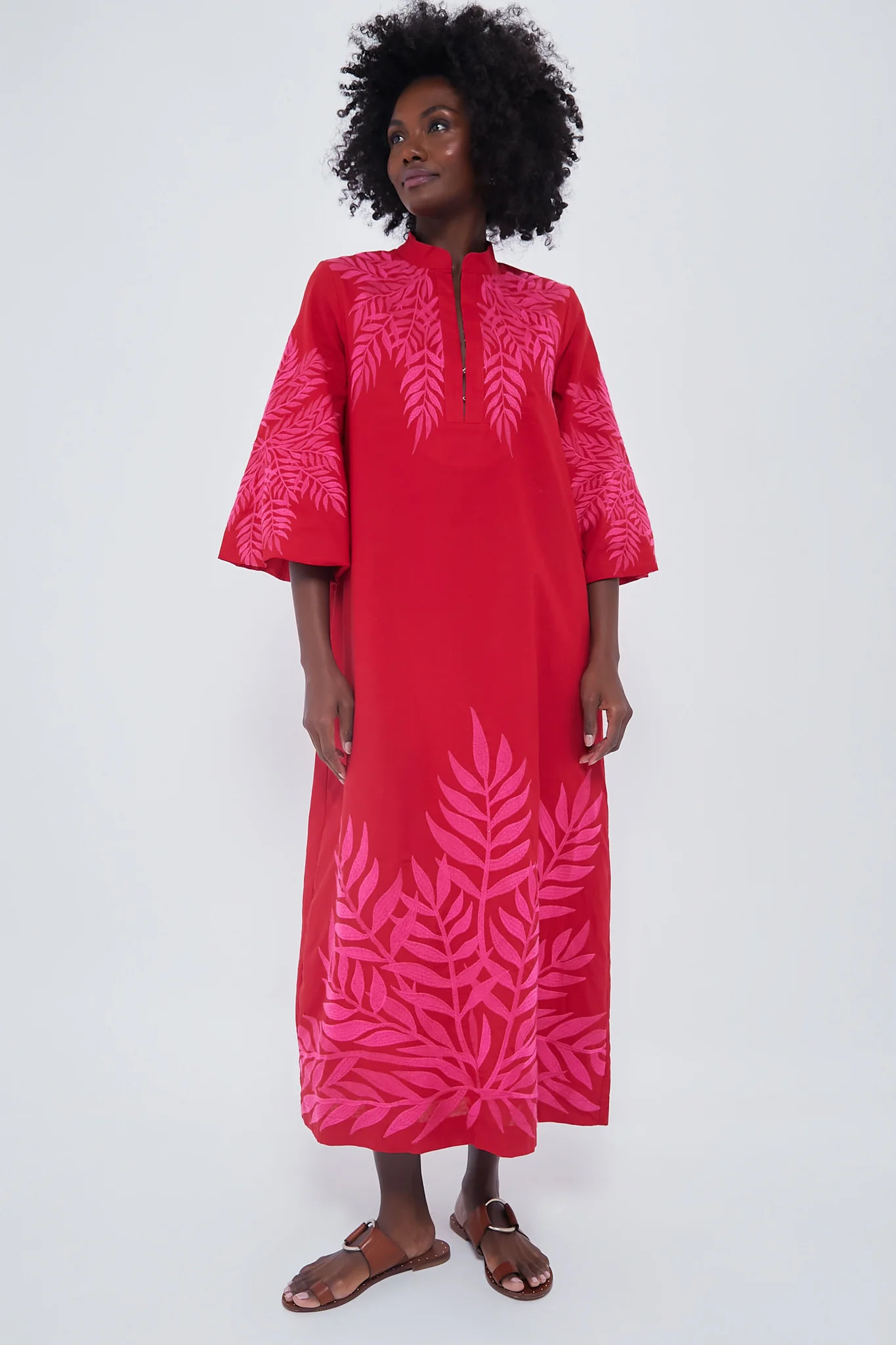Scarlet and Hot Pink Embroidered Windermere Caftan | Tuckernuck (US)