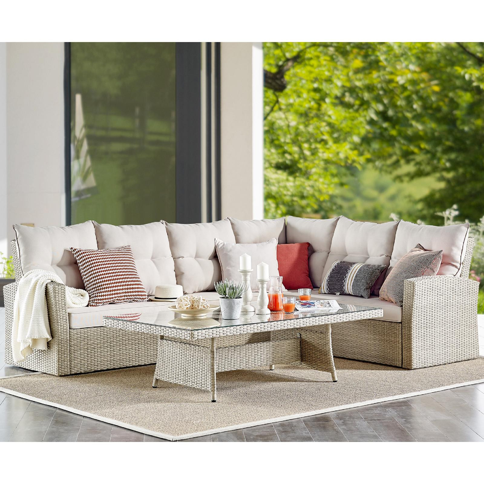 Alaterre Canaan All-Weather 4 Piece Wicker Patio Sectional Conversation Set | Walmart (US)