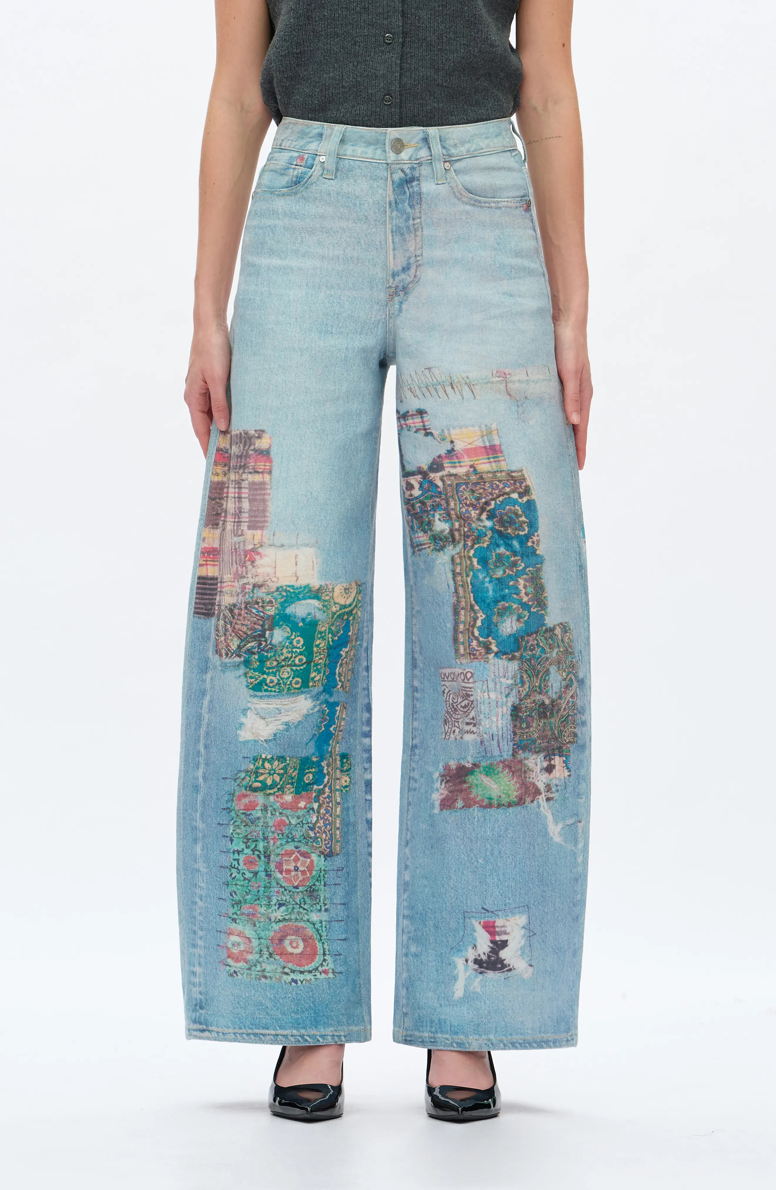Bayeas Patchwork High Waist Barrel Leg Jeans in Light Blue at Nordstrom, Size 30 | Nordstrom