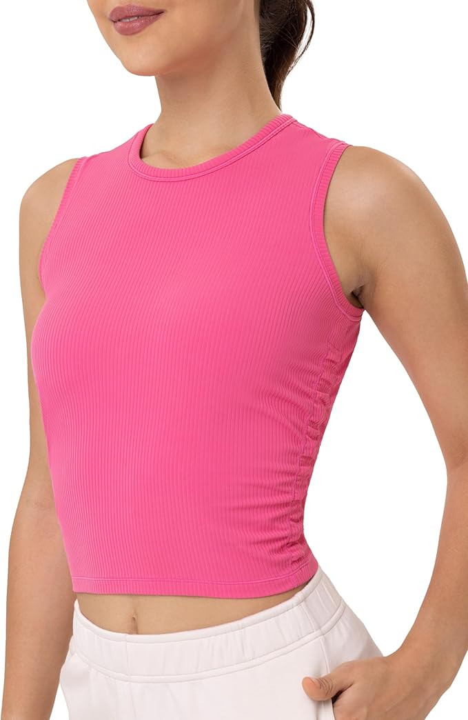 YUNOGA Workout Tank Tops for Women Athletic Sleeveless Ribbed Crop Tops Essentials High Neck Crew... | Amazon (US)