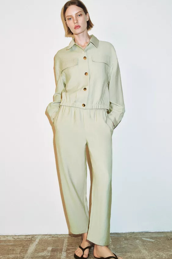 ELASTIC WAIST TAPERED PANTS | Zara US