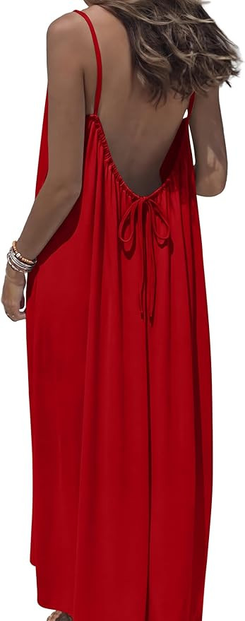 OFEEFAN Summer Dresses for Women 2026 Backless Cami Maxi Sundresses Spaghetti Strap Beach Vacatio... | Amazon (US)