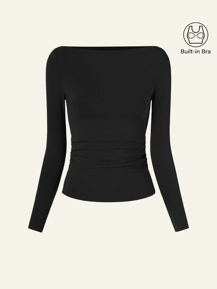Modern Side Ruched Boatneck Brami Top | OGLmove