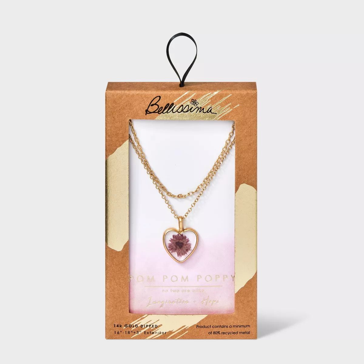 Bella Uno Bellissima Silver Plated Pom Pom Poppy Pressed Multi-Strand Necklace - Gold | Target