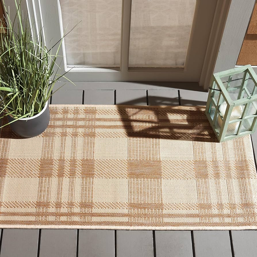 SAFAVIEH Washable Rug Outdoor Courtyard Collection - 2'3" x 4', Natural & Beige, Plaid Pattern, N... | Amazon (US)