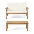 Sasha Acacia Wood Outdoor Loveseat and Coffee Table Set with Cushions, Brown Patina, Cream - Walm... | Walmart (US)