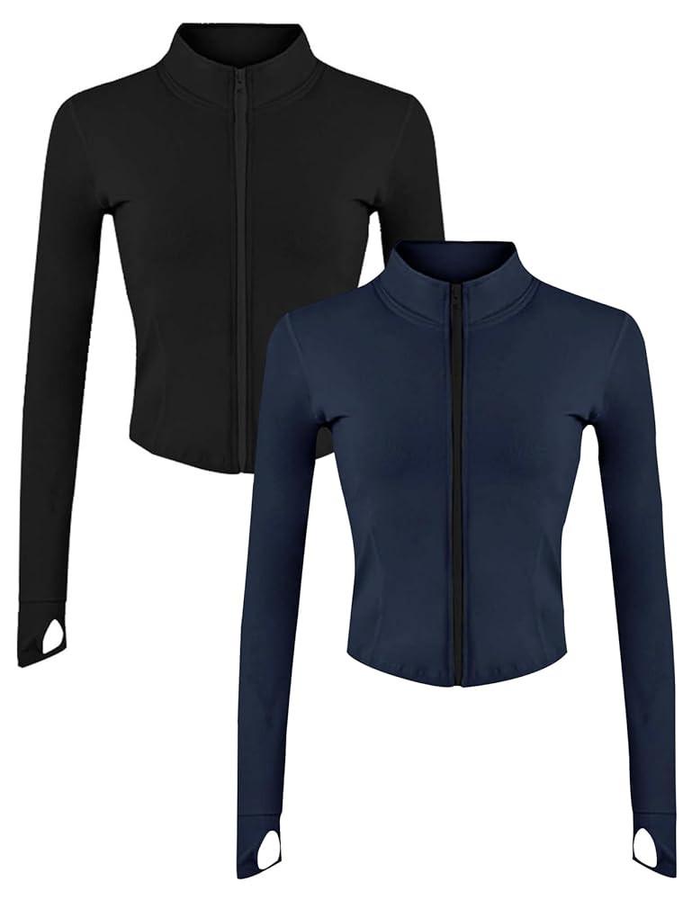 Gihuo Women's 2 Pack Athletic Yoga Jacket Cropped Full Zip Jackets Long Sleeve Lightweight Workou... | Amazon (US)