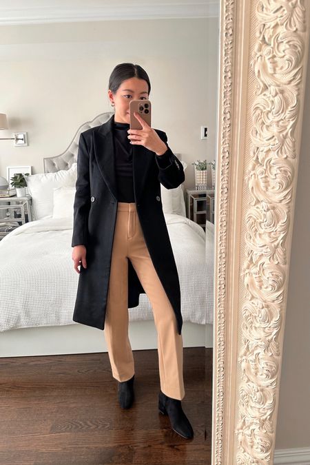 50% off J.Crew with code SHOPEARLY // fall to winter workwear . Wanted to show how to keep ankles warm with straight pants!

•J.Crew Kate pants 00p (camel is currently excluded from sale)
•J.Crew Mirabelle coat 00p
•Ann Taylor drape mock neck xxsP. This top has a little structure and is such a great elevated basic for wearing with jeans, skirts and and workwear 
•AT faux suede sock booties size 5. Perfect toe shape and slim fitting stretch shaft 

#petite

#LTKworkwear #LTKCyberweek #LTKSeasonal
