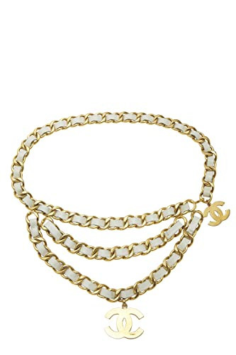 Chanel, Pre-Loved Gold & White Leather Chain Belt 3, White | Amazon (US)