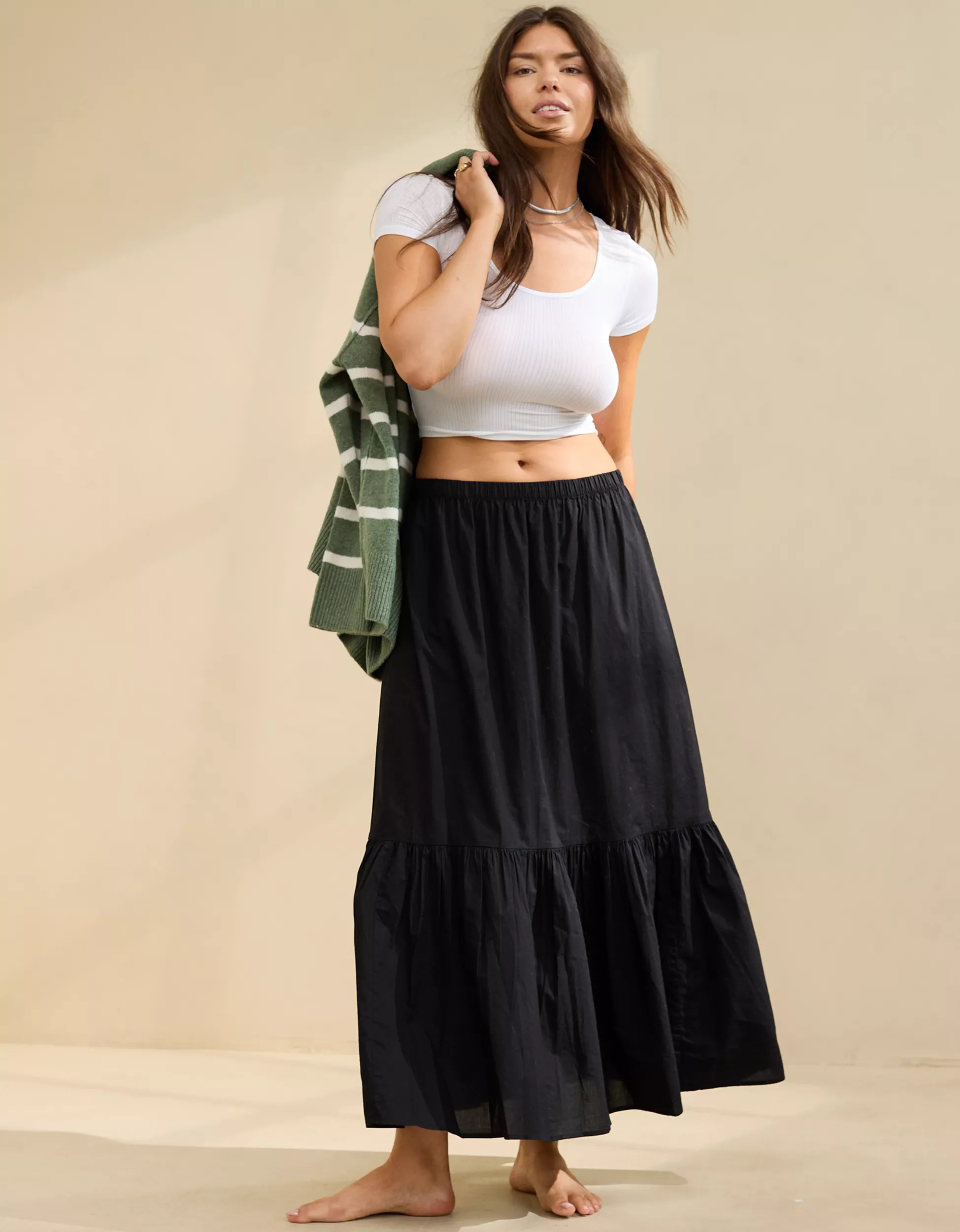 Aerie Poplin Tiered Maxi Skirt | Aerie
