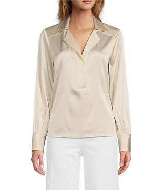 Antonio MelaniViolet Silk Notch Collar V-Neck Long Blouson Sleeve Blouse | Dillard's