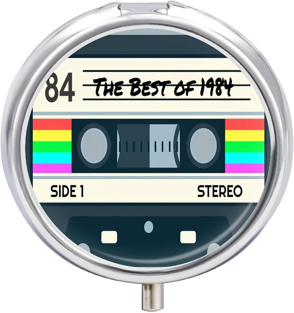 Vintage Cassette Tape 1984 Music Collection Small Round Metal Pill Box with Mirror, 3 Compartment... | Amazon (US)