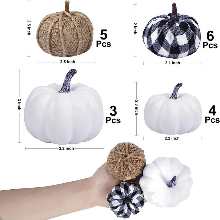 18 Pcs Fall Pumpkin Decor, Foam Pumpkins Burlap Grid White Pumpkins for Decorating Halloween Than... | Walmart (US)