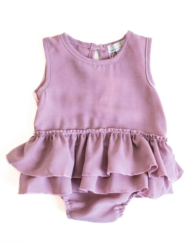 Clare Ruffle Bubble Romper - Dusty Lavender | Bailey's Blossoms