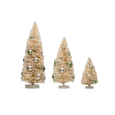 3 Piece Bottle Brush Trees with Shells and Ornaments on Wood Base Set The Holiday Aisle® | Wayfair North America