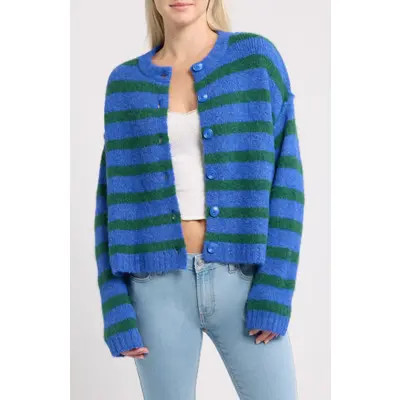 BDG Urban Outfitters Stripe Crewneck Cardigan in Blue Stripe at Nordstrom, Size Medium | Nordstrom