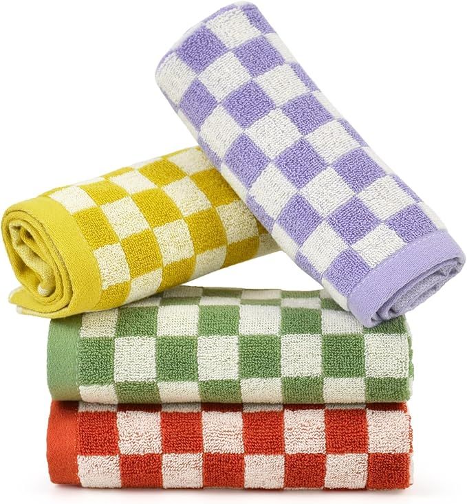 Cotton Wash Cloths Checkered 4 Pack 4 Colors - Bathroom Washcloths for Face Body, 13 x 13 Inches ... | Amazon (US)
