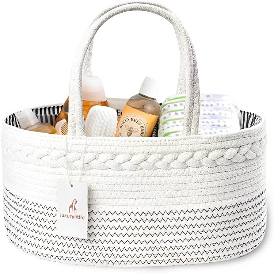 luxury little Diaper Caddy Organizer, Large Cotton Rope Nursery Basket, Changing Table Organizer ... | Amazon (US)
