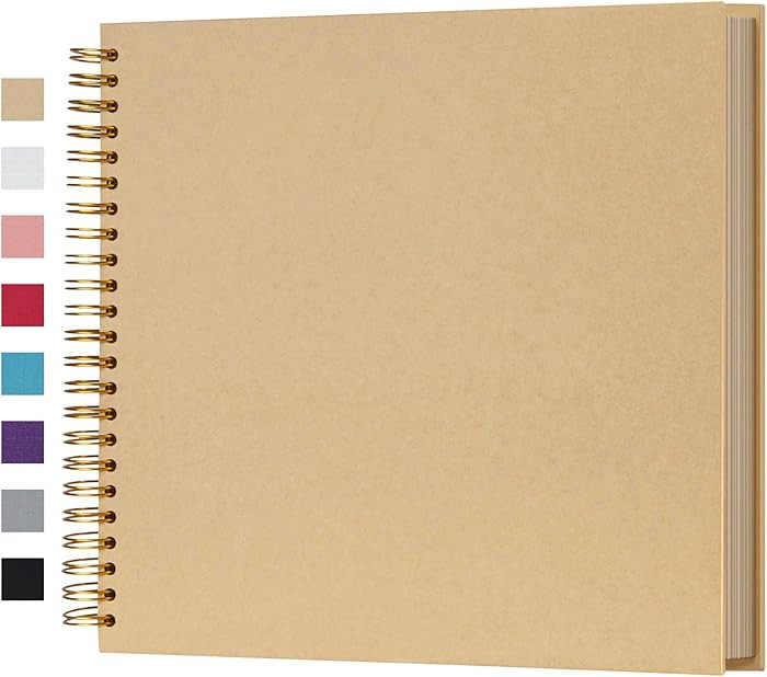 potricher 12 x 12 Inch Large DIY Scrapbook Photo Album 80 Pages Thick Kraft Blank Yellow Paper Me... | Amazon (US)