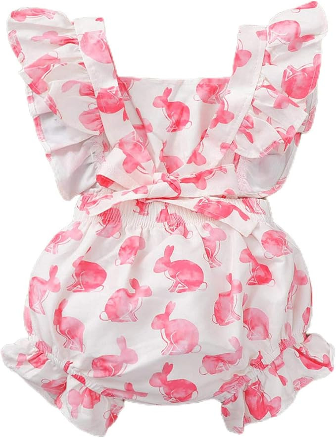 Baby Girls Summer Romper Rabbit Print Ruffle Bodysuit Floral Sleeveless Halter Jumpsuit Toddler E... | Amazon (US)