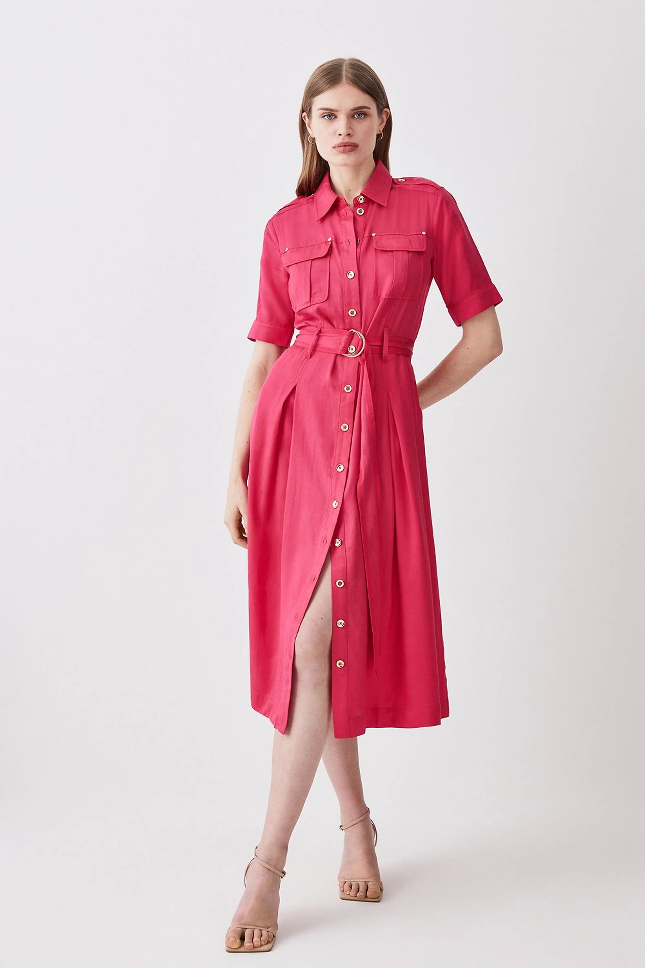 Premium Linen Woven Shirt Dress | Karen Millen US