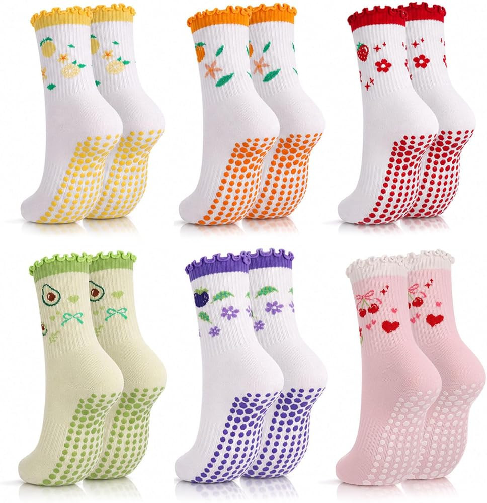 3/6 Pairs Cute Pilates Socks for Women, Ruffle Frilly Yoga Socks Non Slip Cotton Crew Ballet Sock... | Amazon (US)