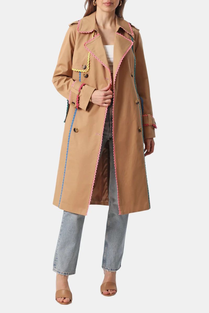 Multi Color Lace Trim Belted Trench | Lord & Taylor