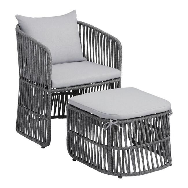 Gray Nautical Rope Rapallo Outdoor Lounge Chair And Ottoman | World Market