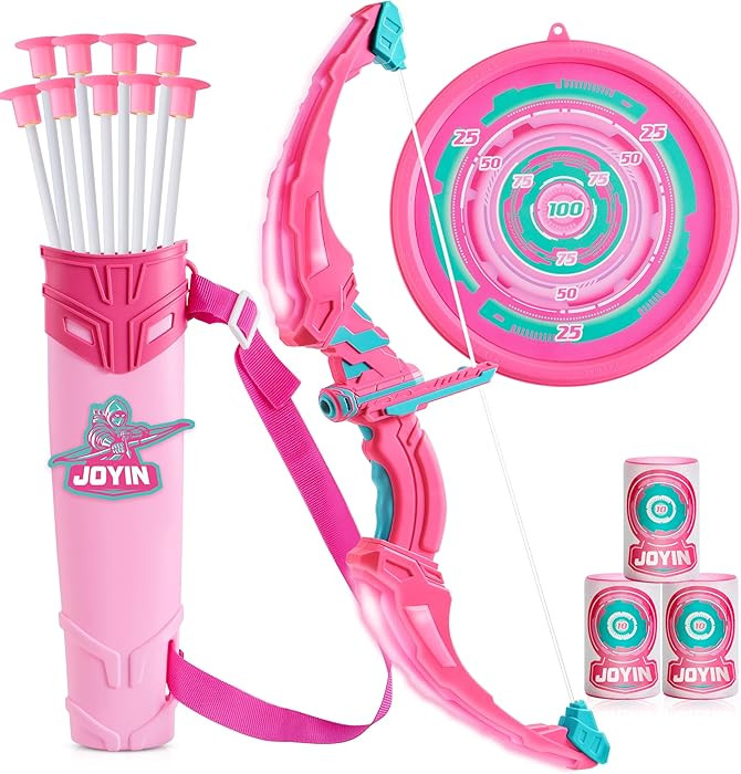 JOYIN Pink Bow and Arrow Set for Girls, LED Light Up Archery Toy Set with 9 Suction Cup Arrows, T... | Amazon (US)