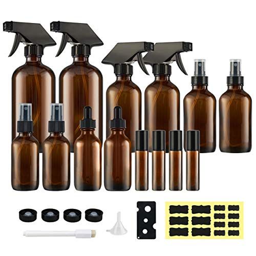 Glass Spray Bottles, Hoa Kinh Empty Amber Glass Spray Bottles Kit Roller Bottle for Essential Oil... | Amazon (US)