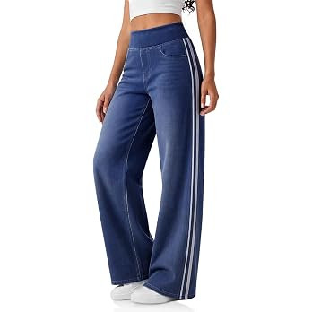 Cicy Bell Womens Pull On Jeans Wide Leg Stretchy Side Striped Denim Pants | Amazon (US)