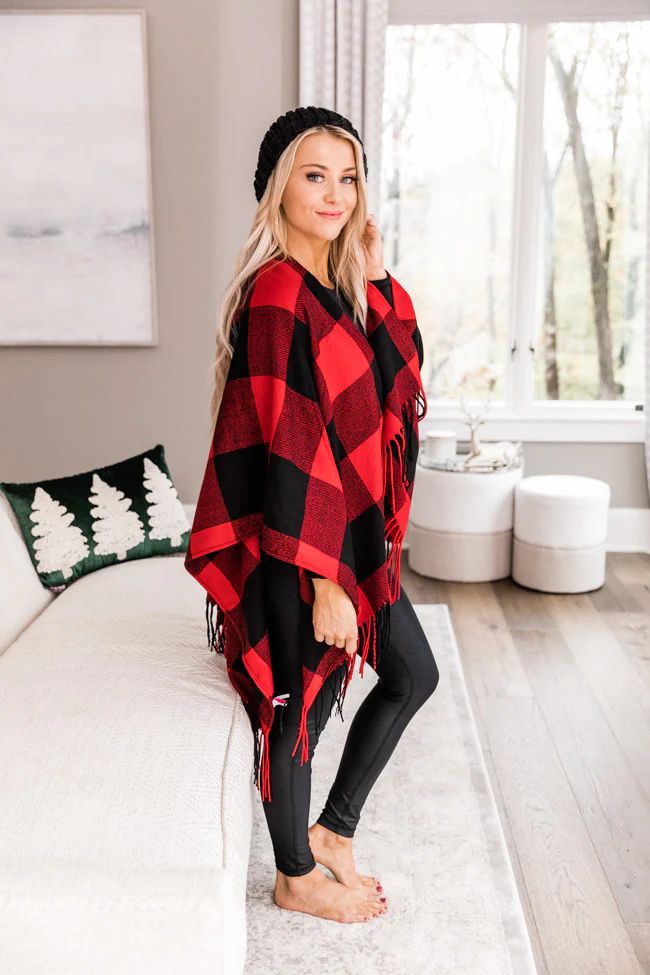 So Beautiful Tonight Red Plaid Poncho | The Pink Lily Boutique