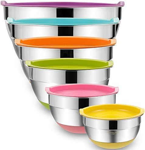 Mixing Bowls with Airtight Lids, 6 piece Stainless Steel Metal Bowls by Umite Chef, Colorful Non-... | Amazon (US)