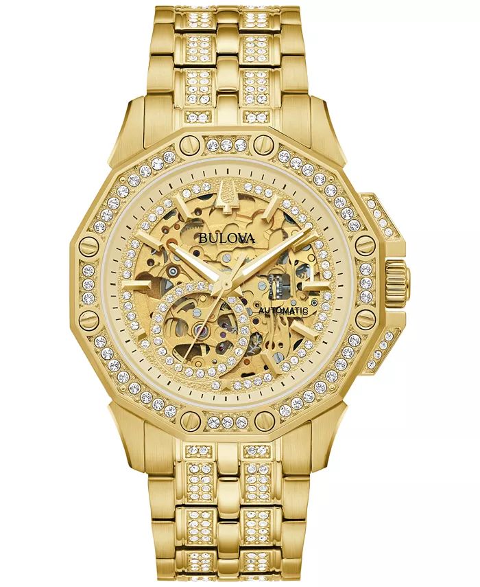 Men's Octava Automatic Crystal-Accent Gold-Tone Stainless Steel Bracelet Watch 41.7mm | Macy's