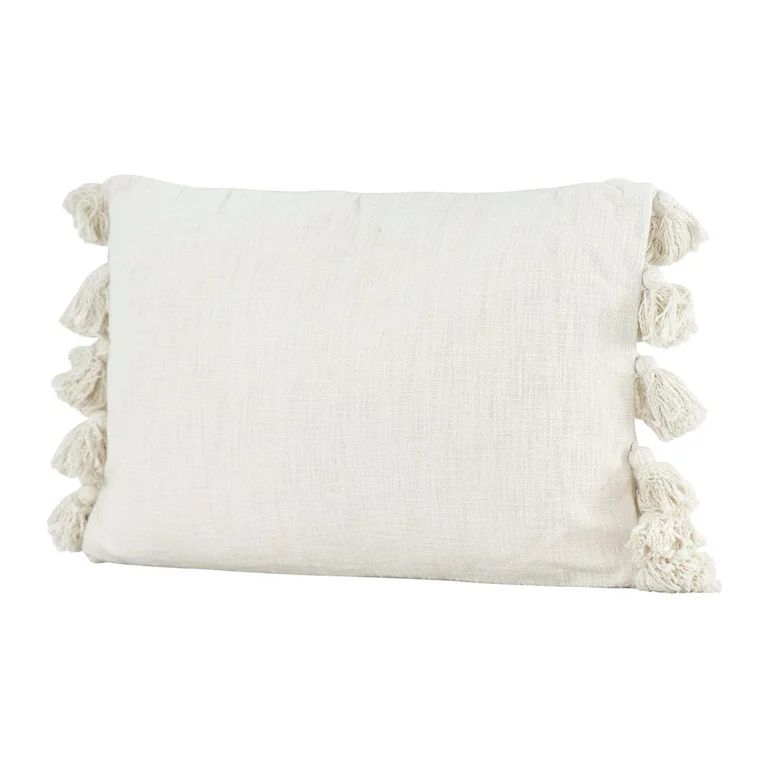 Desert Fields Cotton Lumbar Pillow with Tassels, 24" x 4" x 16", Cream | Walmart (US)
