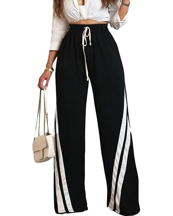 Voghtic Wide Leg Sweatpants Women Striped Drawstring Hight Waisted Loose Casual Pants Lounge Bagg... | Amazon (US)