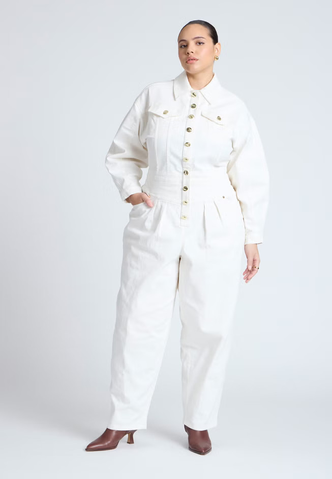 Gold Hardware Denim Jumpsuit | Eloquii