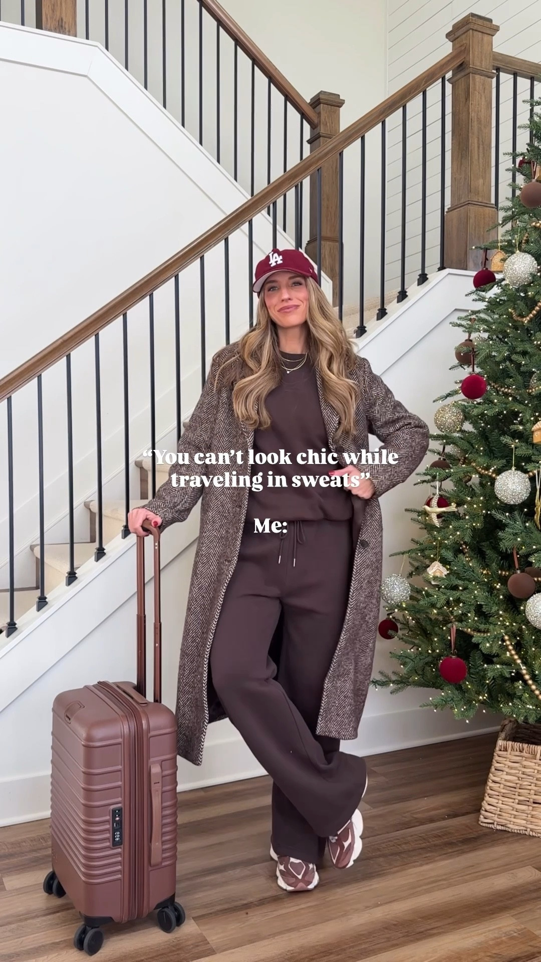 Winter travel outfit.
Sizing:
 coat: medium tall
Top : medium 
Brown pants: medium tall. They run tts but I prefer medium for a looser fit.


Airport outfits, aritzia, Abercrombie, super puff, winter coat, wool coat, tall sizes, tall girl friendly, Athleta

#LTKHoliday #LTKTall #LTKTravel