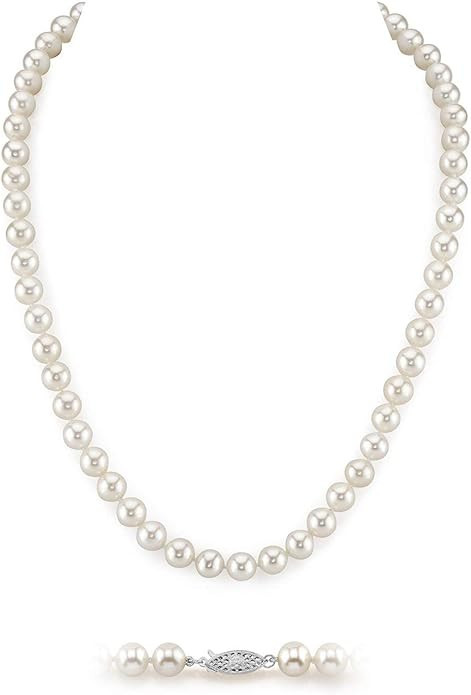 The Pearl Source Real Pearl Necklace for Women with AAA+ Quality Round White Freshwater Genuine C... | Amazon (US)