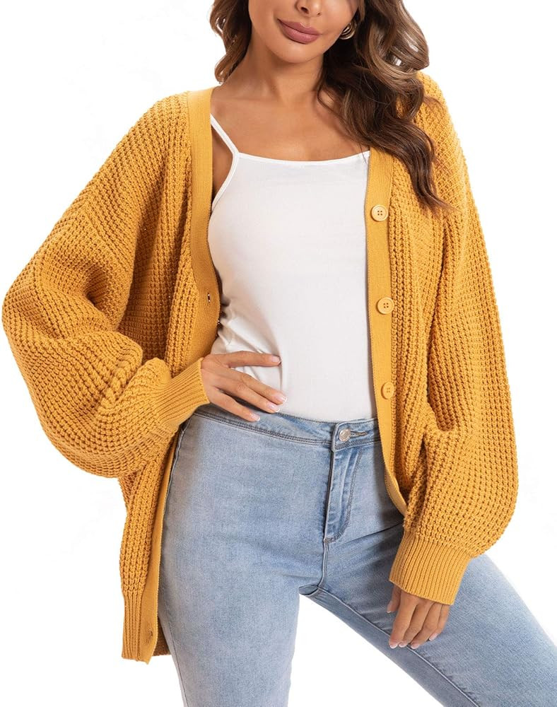 QUALFORT Women's Oversized 100% Cotton Cardigan Sweater | Amazon (US)
