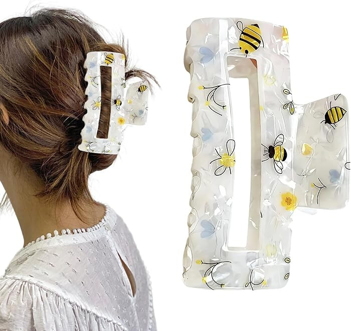 Bee Hair Clips for Women Honeybee Hair Claw Clip for Thick Thin Cute Rectangle Claw Clips with Be... | Amazon (US)