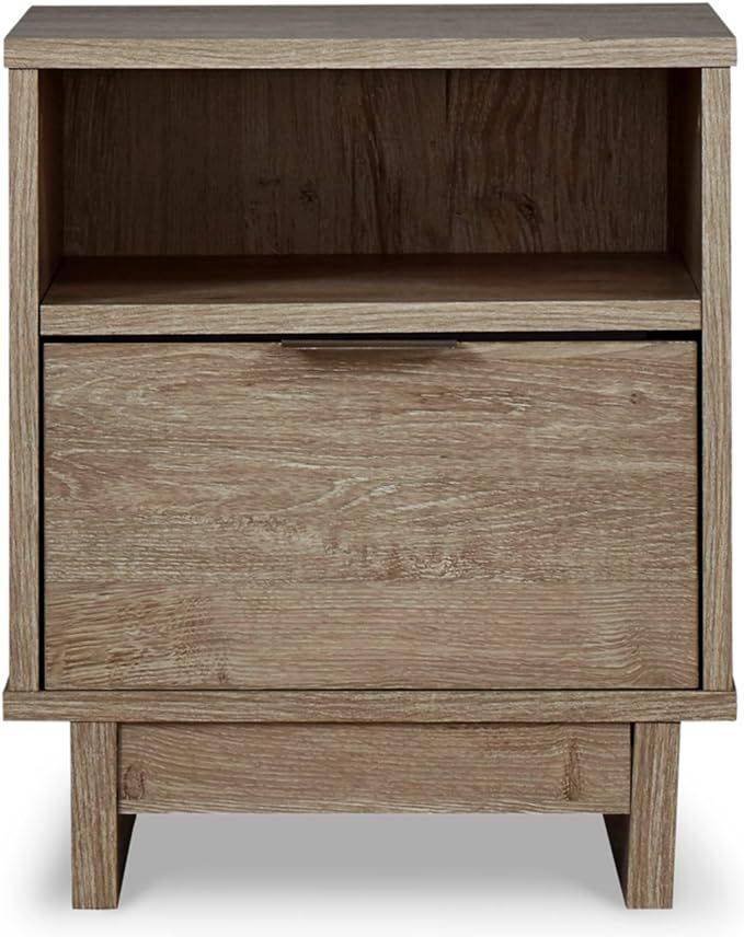 Signature Design by Ashley Oliah Contemporary 1 Drawer Nightstand with Open Cubby, Light Brown | Amazon (US)