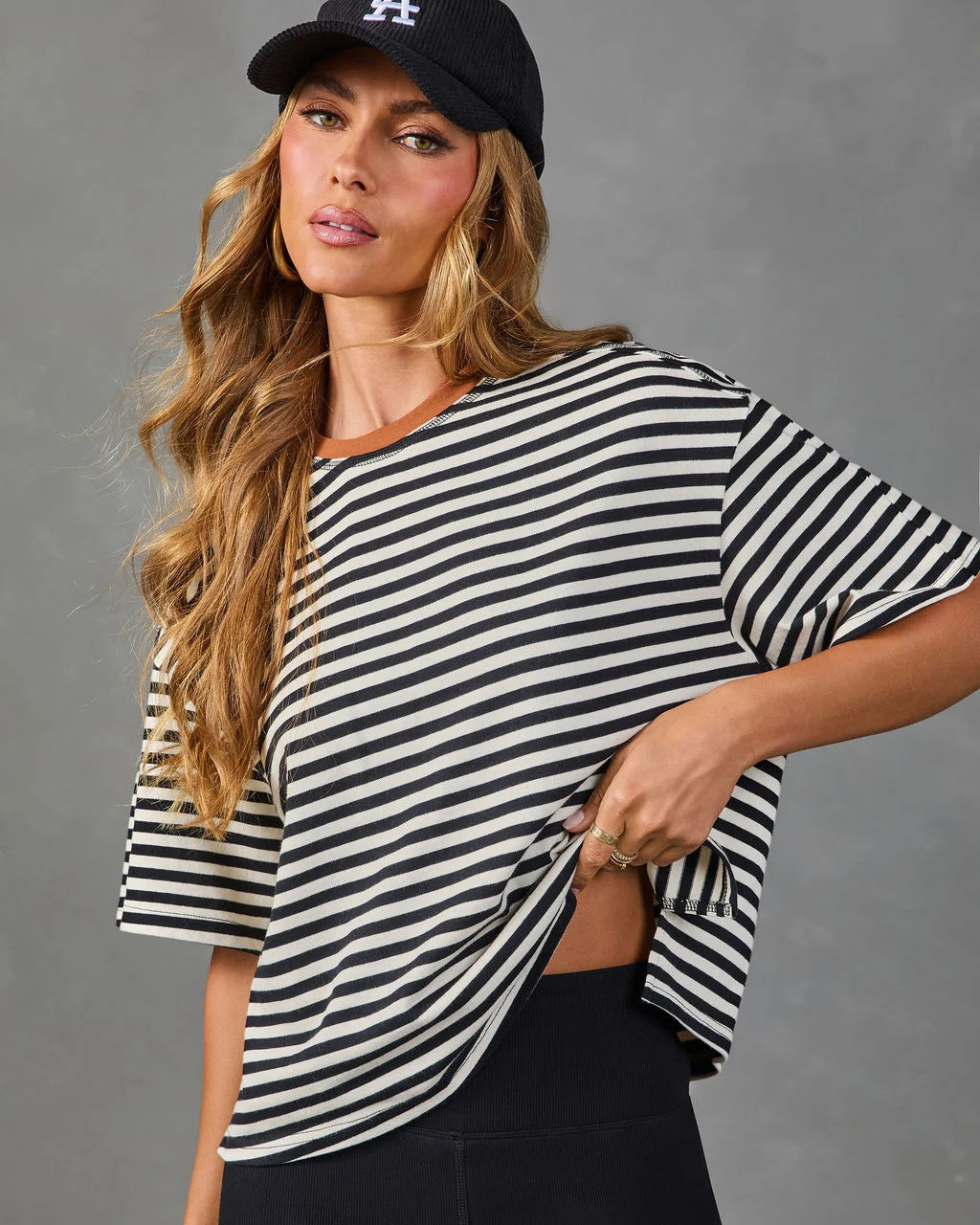Side Note Cotton Striped Short Sleeve Top | VICI