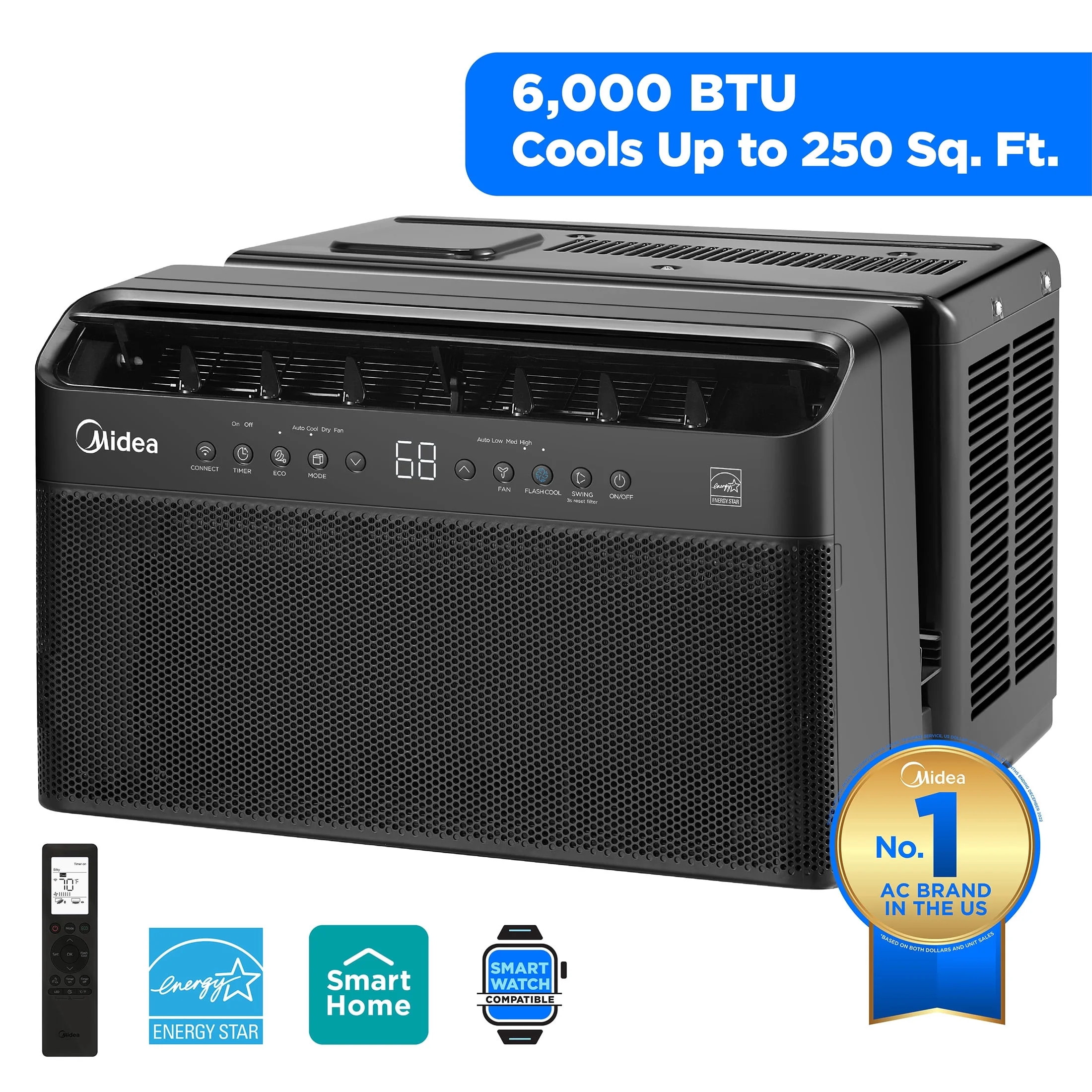 Midea 6,000 BTU Smart Window Air Conditioner, U-Shaped Inverter, Ultra Quiet, Wi-Fi, Remote, Easy... | Walmart (US)