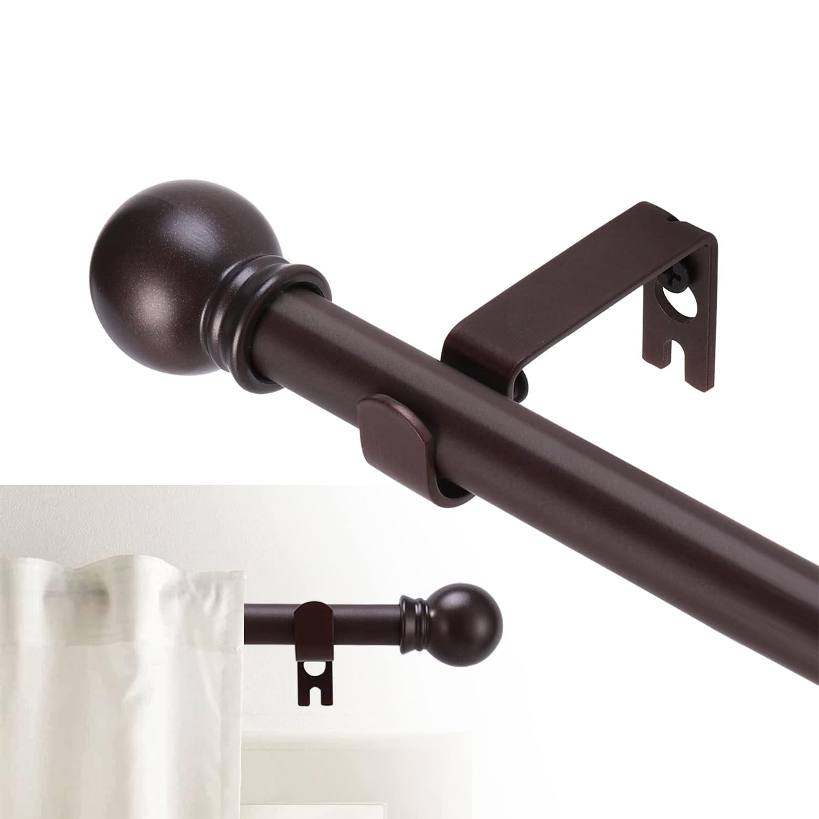 GXOACKJ Curtain Rods for windows 66-120 inch, 5/8 inch Decorative Brown Splicing Heavy Duty Metal Curtain Rod set with Brackets | Amazon (US)