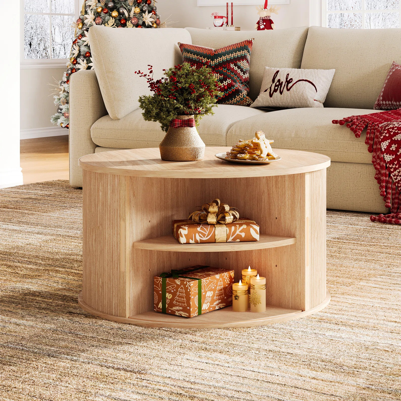 Leathia Fluted Coffee Table Round With Large Storage | Wayfair North America