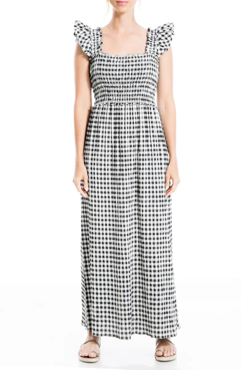 Flutter Sleeve Smocked Gingham Maxi Dress | Nordstrom Rack