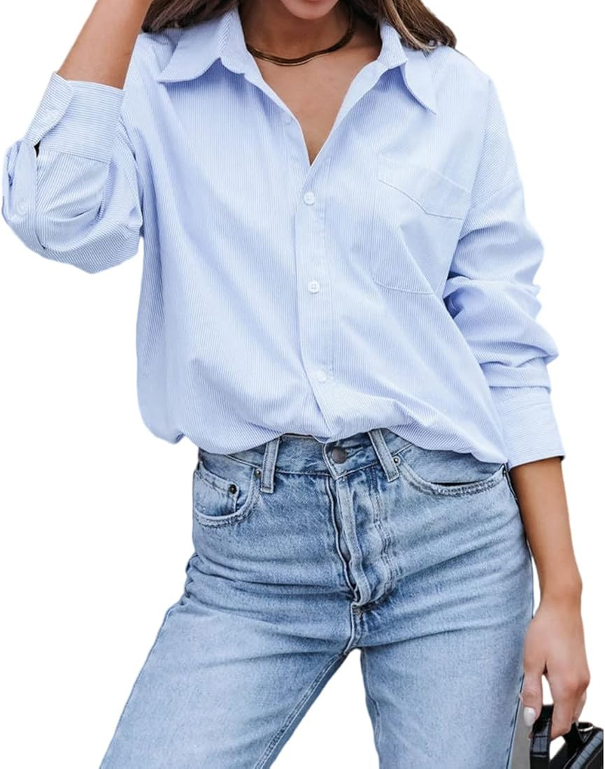 BONITEE Women's Long Sleeve Button Down T Shirt Blouse Top Casual Work Shirt | Amazon (US)