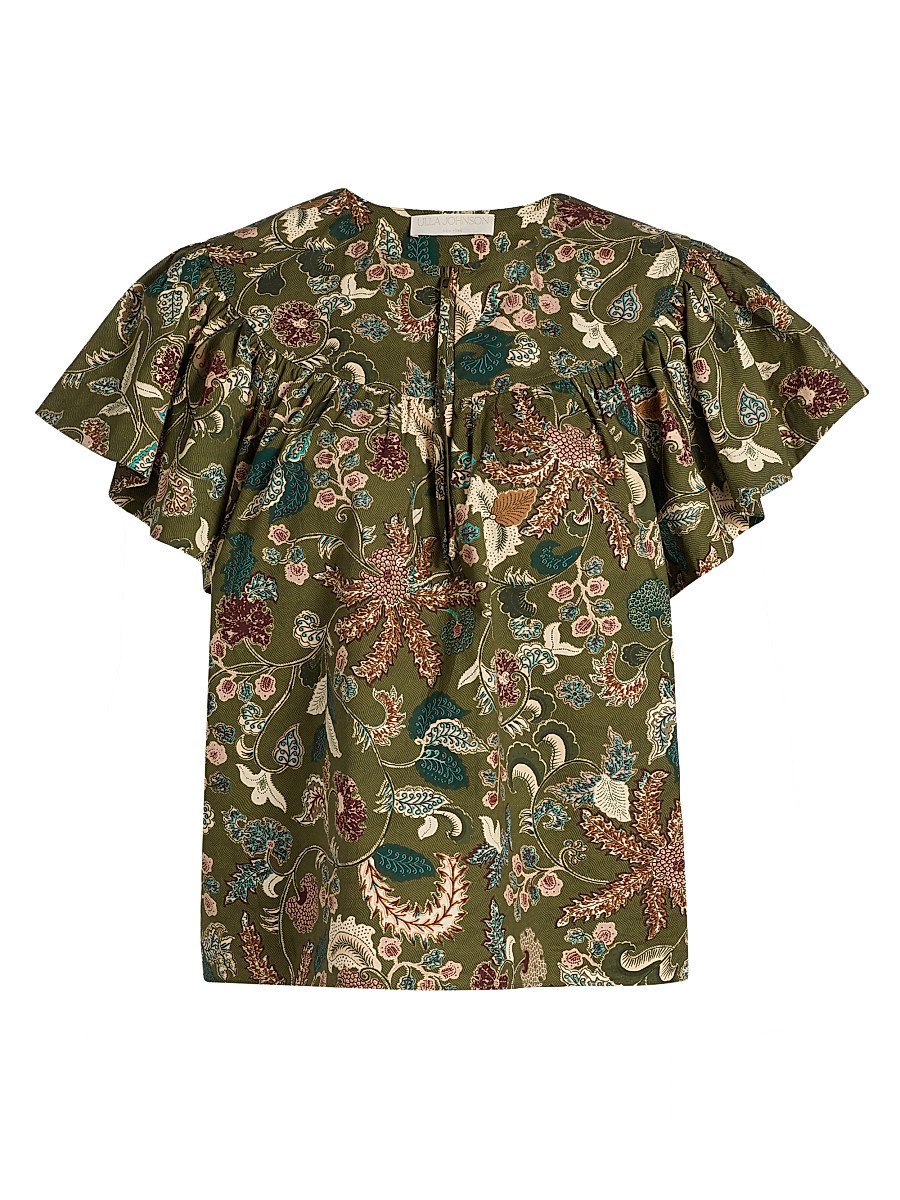 Women's Perline Printed Cotton Poplin Blouse - Magnolia - Size 0 | Saks Fifth Avenue